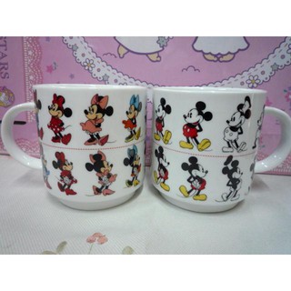 花見雜貨~日本製 全新 正版 迪士尼 mickey minnie 米奇 米妮 可疊式 對杯 馬克杯 水杯 磁器 陶瓷