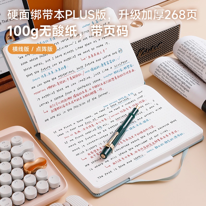 本子PAPERIDEAS頁碼綁帶本A5筆記本升級款268頁點陣橫線記事本日記本文具大學生手賬本商務辦公企業訂製logo