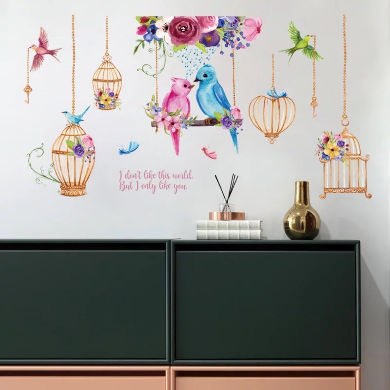彩色花鳥籠壁貼 可移除牆貼 客廳 臥室 裝飾貼 創意貼 HM92018 壁貼 牆貼 壁紙 裝飾貼 修飾貼 客廳貼