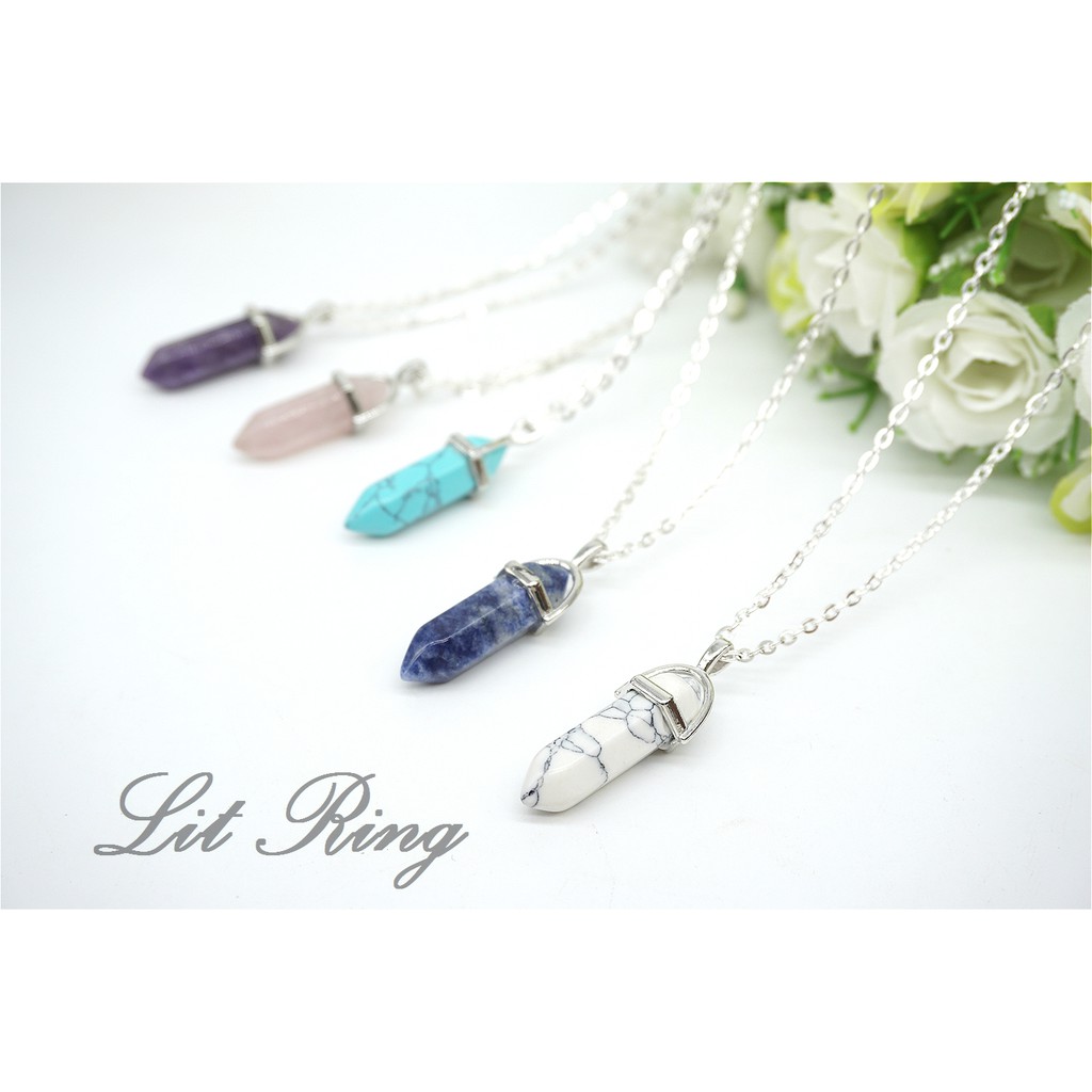 Lit Ring 簡約訂製水晶柱項鍊 銀色鍊條白松石綠松石紫水晶lit Ring手作墜子項鍊手工飾品 蝦皮購物