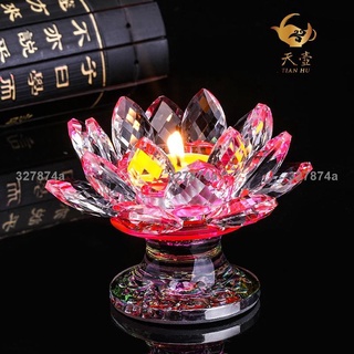 低價蓮花燈 水晶玻璃蓮花燭臺酥油燈座水晶蠟燭臺擺件佛貢燈長明燈供 佛燈 家用3250