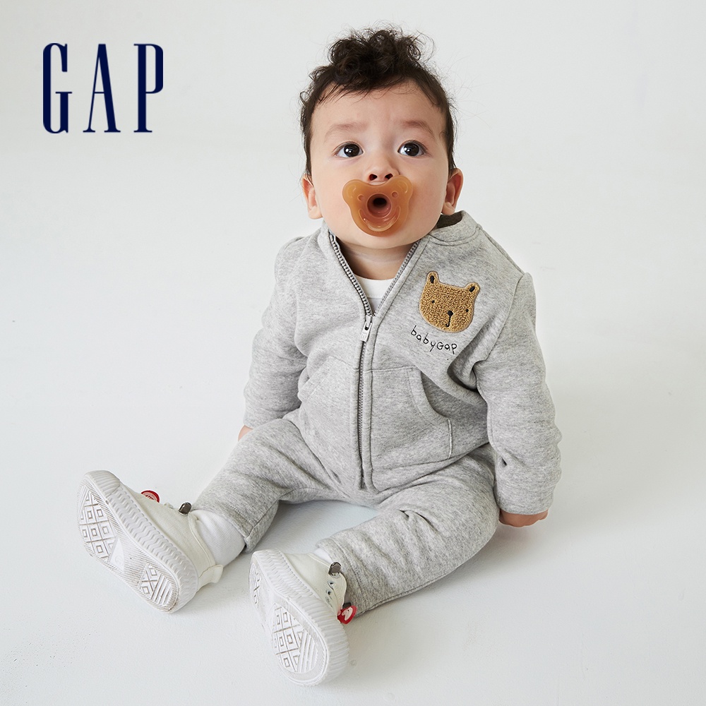 Gap 嬰兒裝 刷毛長袖外套-淺灰色(740229)