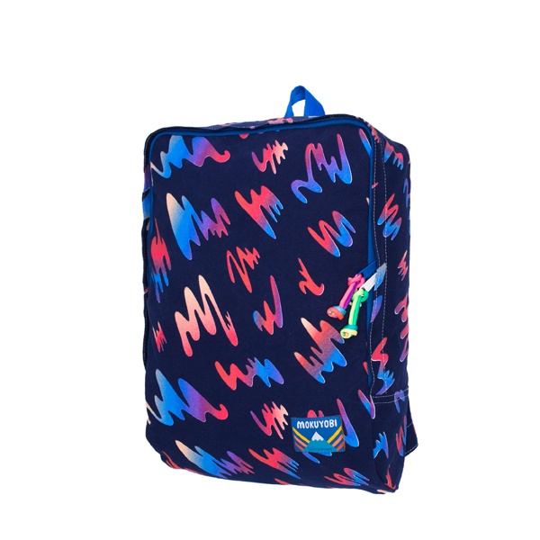 MOKUYOBI / Tucson Bag / L.A 空運繽紛隨性塗鴉風格印花旅行必備多功能筆電後背包 - 深藍色