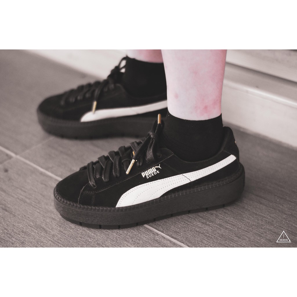 Puma Suede Platform Trace 厚底鞋燙金全麂皮黑色炫雅367259 01 蝦皮購物