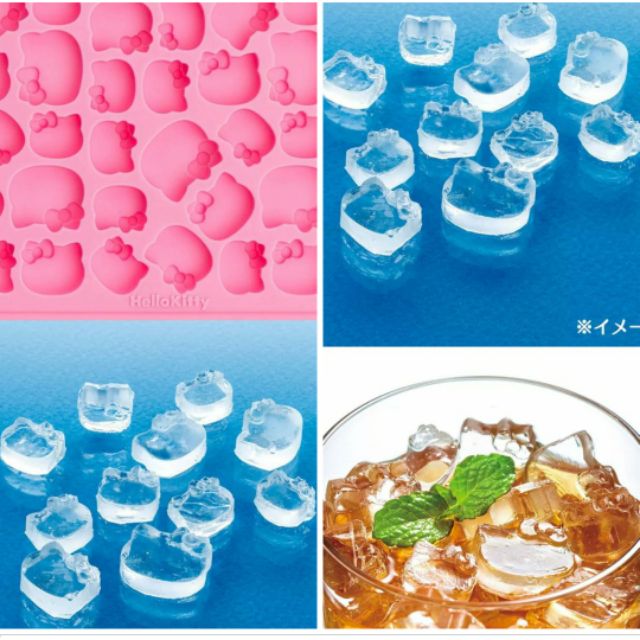 牛牛ㄉ媽*日本進口 Hello Kitty迷你矽膠造型製冰模巧克力模具 凱蒂貓冰塊模具 果凍 矽膠型模盤 藍色圖形款，