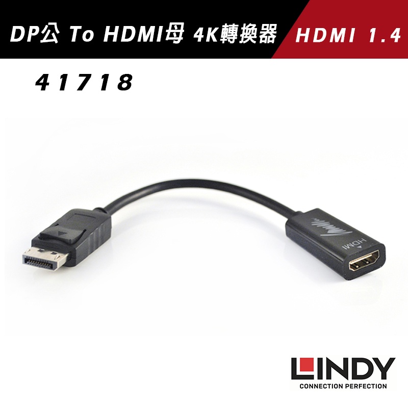 LINDY林帝 DISPLAYPORT DP 公 To HDM I母 4K轉換器 41718