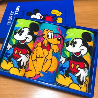 迪士尼 正版日本製純棉毛巾 小方巾 Disney Mickey 米奇 布魯托 日本購入 毛巾禮盒