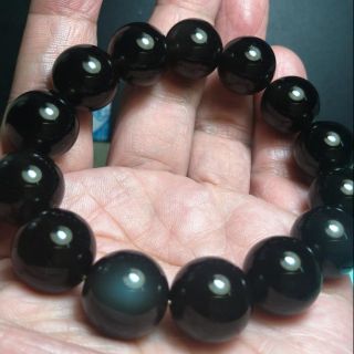 晶玉堂-----高檔帶彩眼---冰種黑曜石手珠 67.4 g---16mm