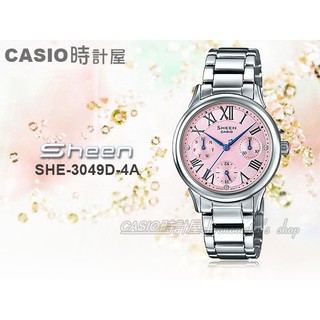 CASIO 時計屋 手錶 SHEEN SHE-3049D-4A 女錶 不鏽鋼 三眼 羅馬數字 保固 SHE-3049D