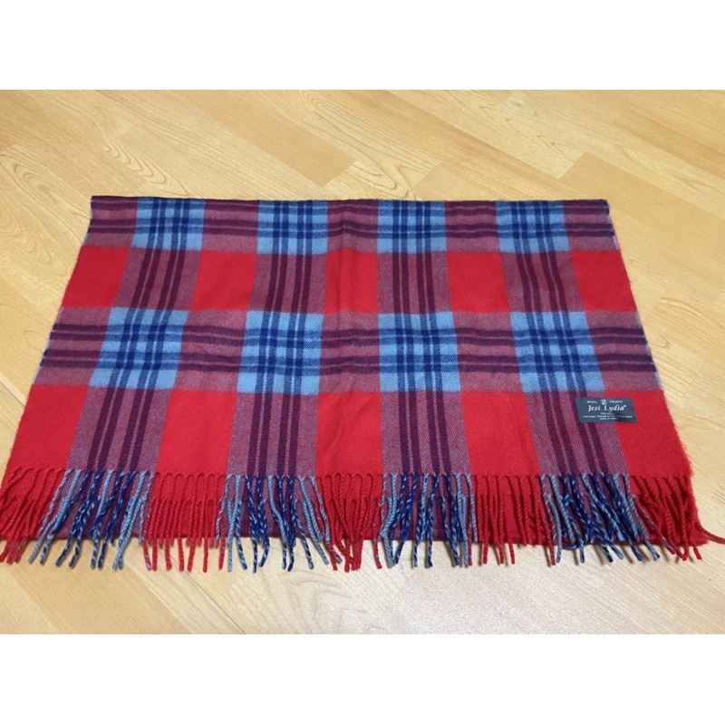 韓製 藍紅格子 羊毛披風 保暖圍巾