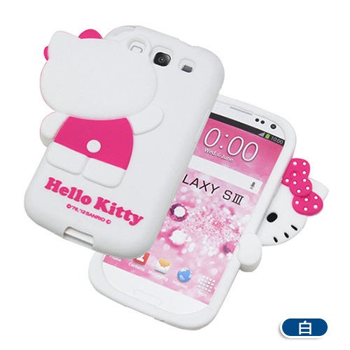 《Sanrio》HELLO KITTY躲貓貓 三星GALAXY S3 i9300矽膠保護套 白色 手機殼  保護殼