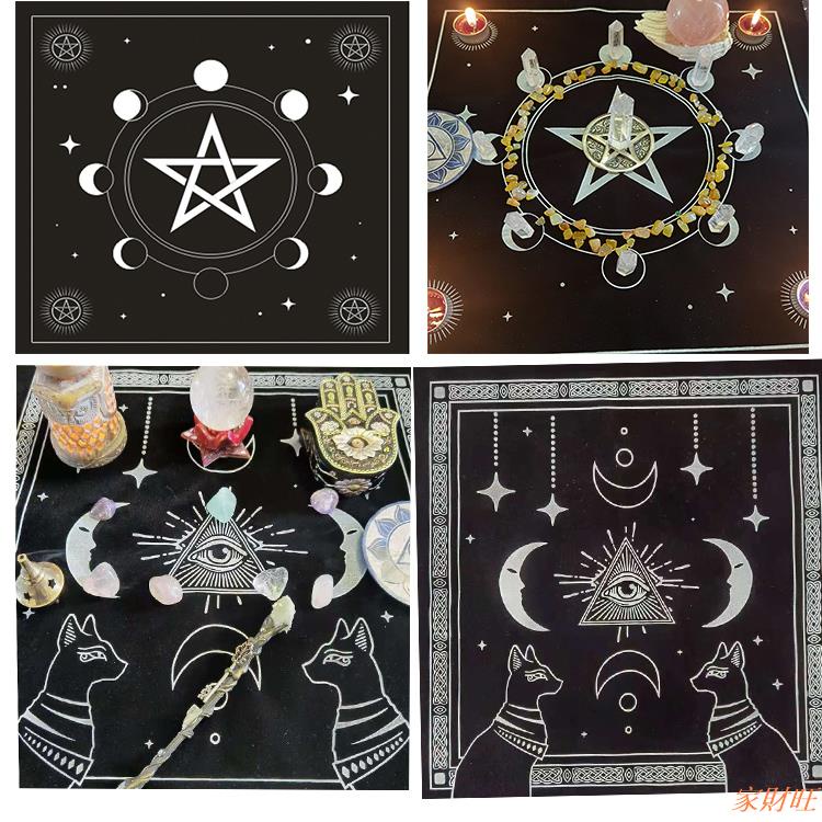 絨布桌布塔羅布水晶網格布星空月相五芒星荷魯斯之眼黑貓黑色布 家財旺 家居 宗教用品百貨 蝦皮購物