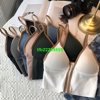 臺北縣＃2021夏季網紅拉鍊運動彈力美背吊帶背心裹胸羅紋女內衣帶胸墊百搭