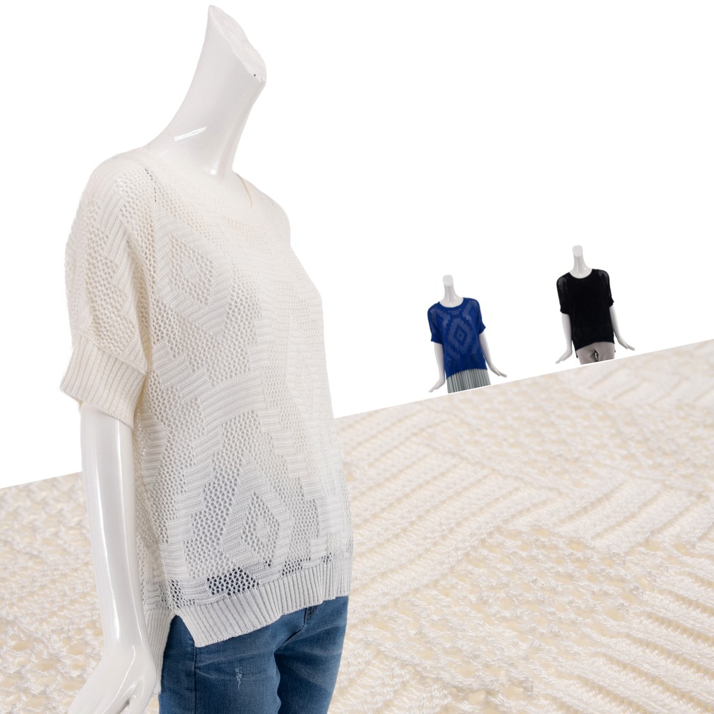 O-LIWAY 台灣製 MIT 混棉幾何織紋針織罩衫上衣