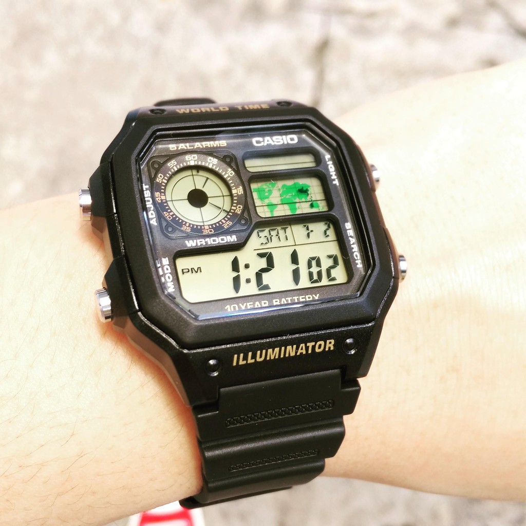 【春麗時間】CASIO 十年電力世界時間錶款 AE-1200WH-1B