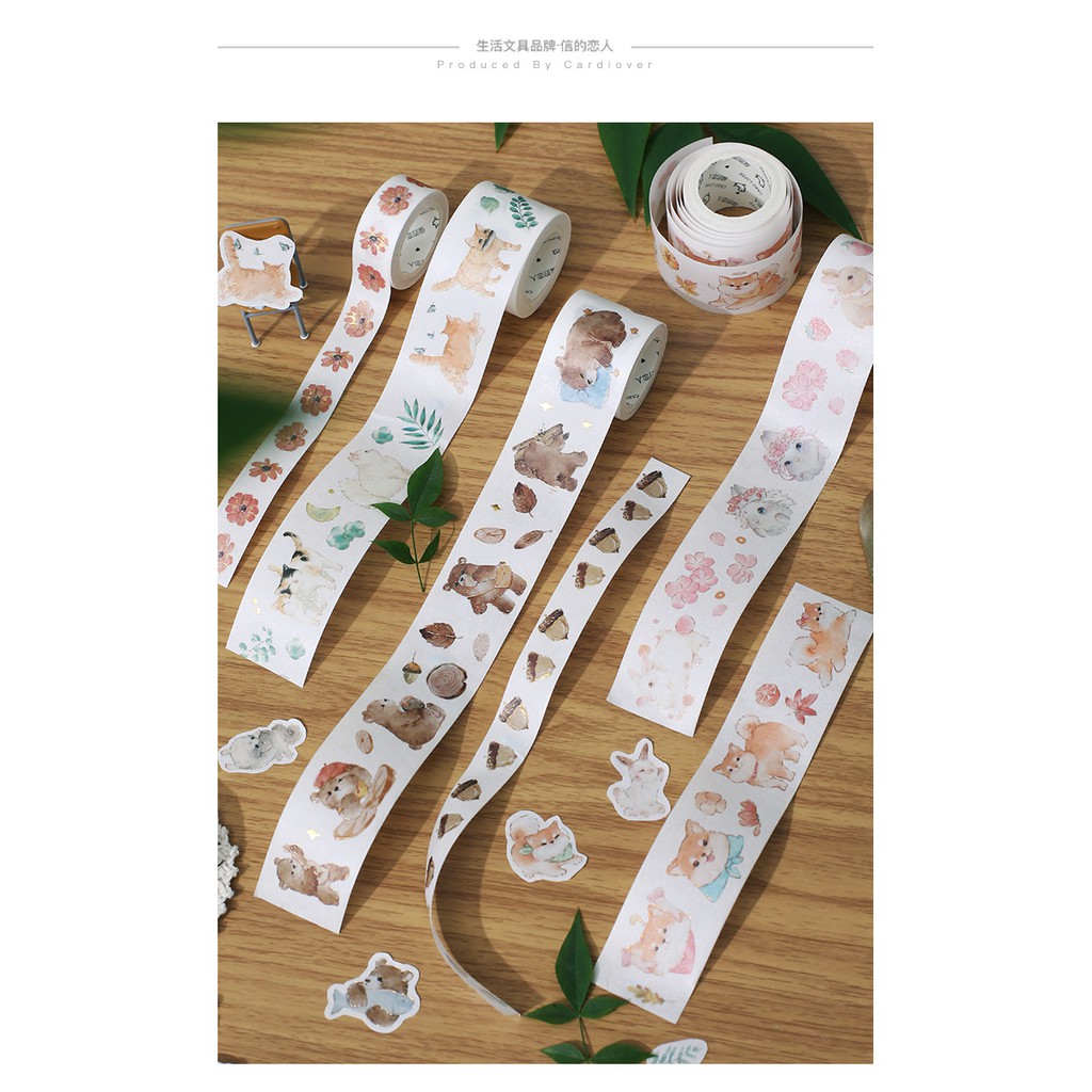 毛絨森林紙膠帶橡果雛菊紫陽花玫瑰小貓小狗小兔小熊和紙膠帶手帳必備裝飾拼貼可愛動物故事貼紙 蝦皮購物
