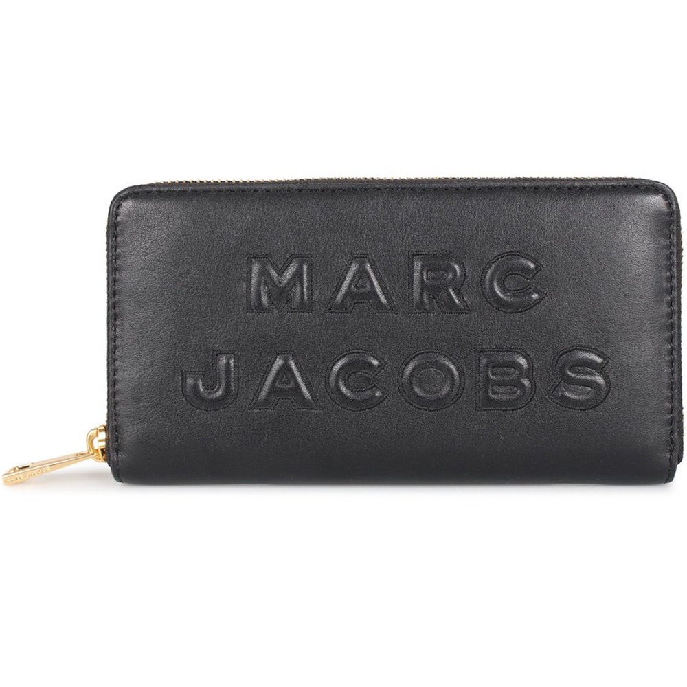 【MARC BY MARC JACOBS】黑色浮雕LOGO皮革拉鍊長夾