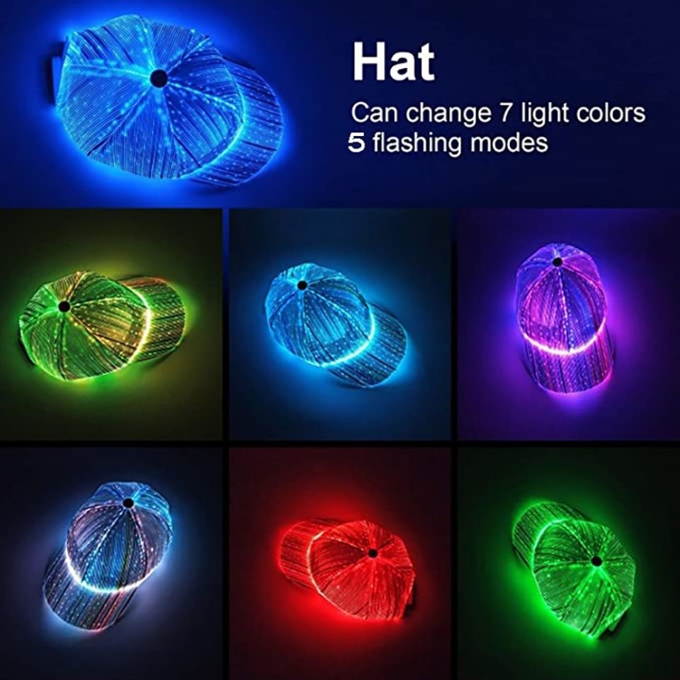 【特色】新款LED光纖發光帽子黑白情侶發光帽戶外發光鴨舌帽棒球帽表演帽