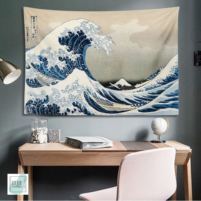玖肆 台灣出貨 贈安裝包日式浮世繪海浪掛布掛毯桌布野餐墊網美房間布置沙灘巾背景布ins 拍照道具 蝦皮購物