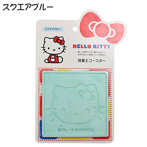 日本 HIRO 卡通 Hello Kitty 圖案 珪藻土杯墊  杯墊 吸水杯墊(方/藍)