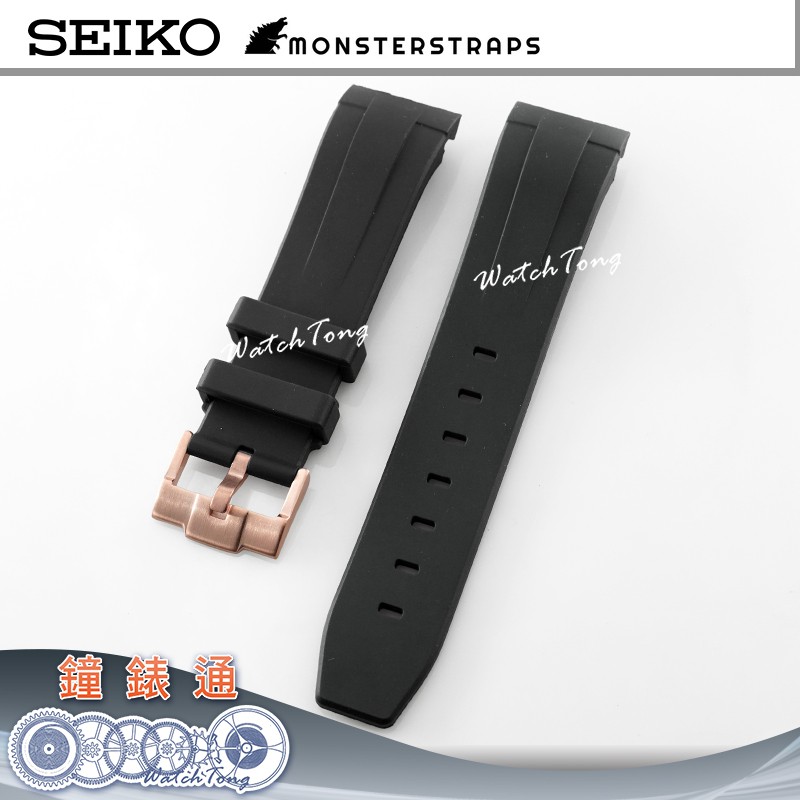 【鐘錶通】MonsterStraps SEIKO SKX Rubber 專用橡膠錶帶 - 黑色玫瑰金扣 ├SRPD76┤