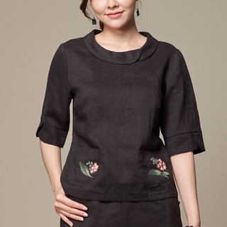 古典美 手繪口袋翻領衣【03058】茶禪服/棉麻/亞麻/中國風