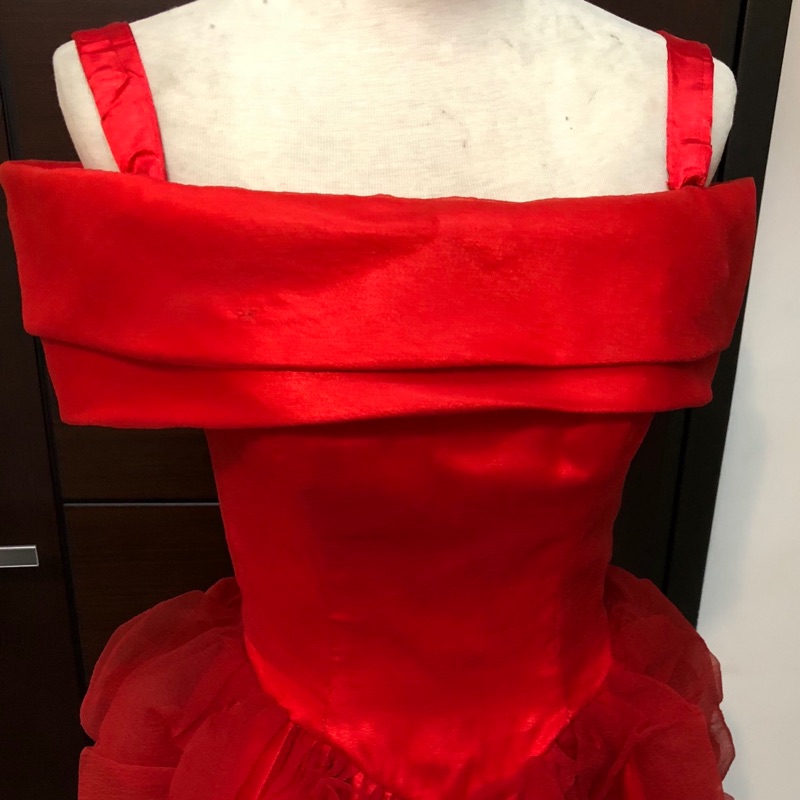 二手 紅色 平口婚紗 晚禮服 伴娘服 魚尾 小裙襬 長裙 媽媽裝