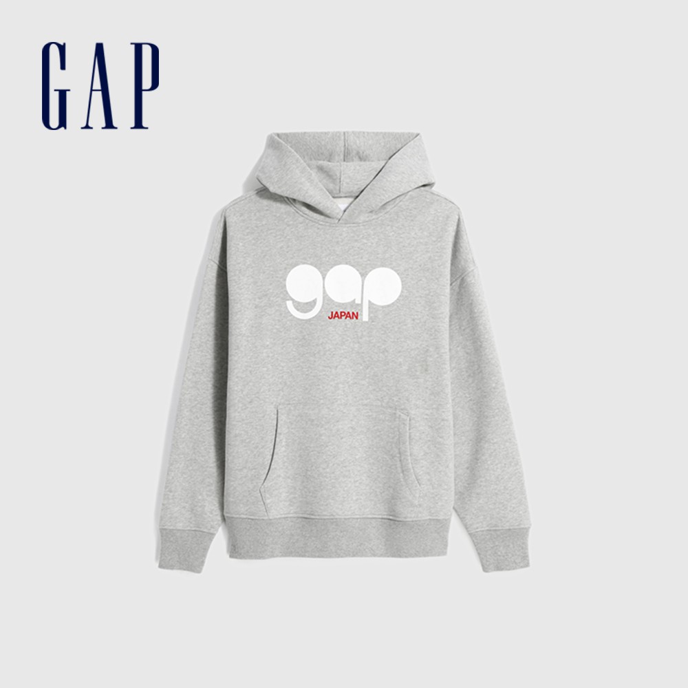 Gap 男裝 Logo創意印花帽T-淺灰色(655204)