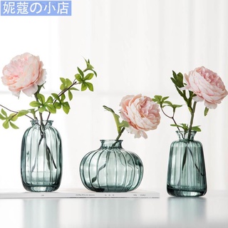 【妮蔻】超級美麗 新品開售 小浮雕簡約INS小花瓶 玻璃花瓶 迷你一支花花器 透明彩色花瓶 插花客廳裝飾擺件 窗臺擺件