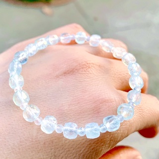 頂0430 天然清透冰藍海水藍寶(Aquamarine)魔方手串》手鍊手鏈手環唸珠串珠手珠仙女氣質文青上班族秀氣寶石珠寶