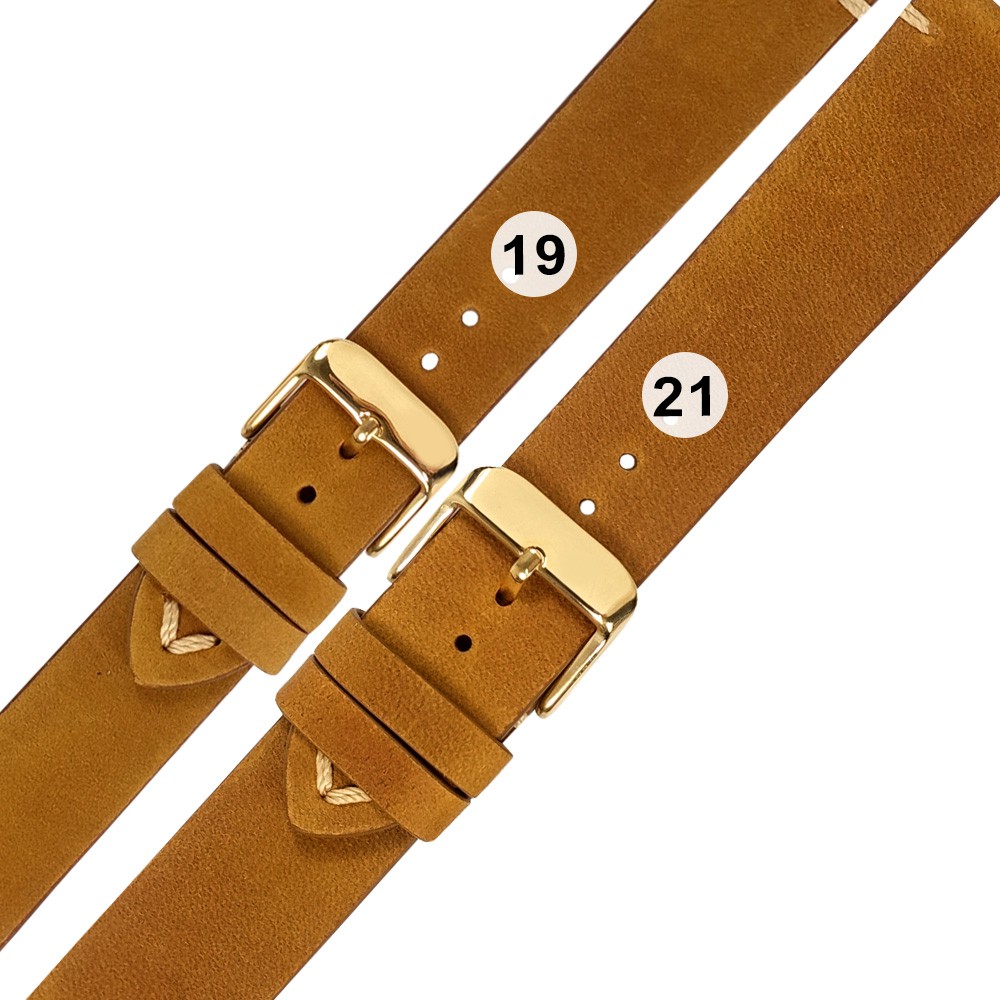 Watchband / 19.21mm / 各品牌通用 經典復刻 舒適百搭 真皮錶帶 鍍金不鏽鋼扣頭 土黃色