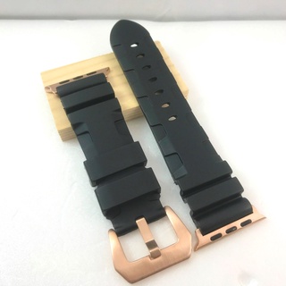 Apple Watch 沛納海 新款 代用 閃電 款 黑色 厚感紮實 運動 橡膠 錶帶 不鏽鋼玫瑰金針釦
