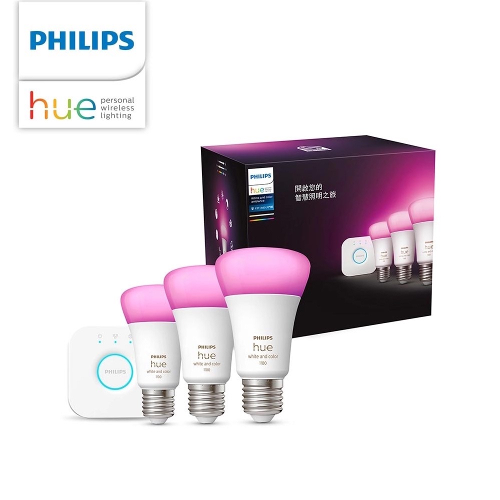 【飛利浦PHILIPS】Hue系列 藍牙版智慧照明LED 入門套件組1100流明燈泡+橋接器 -PH02N 實體門市保固