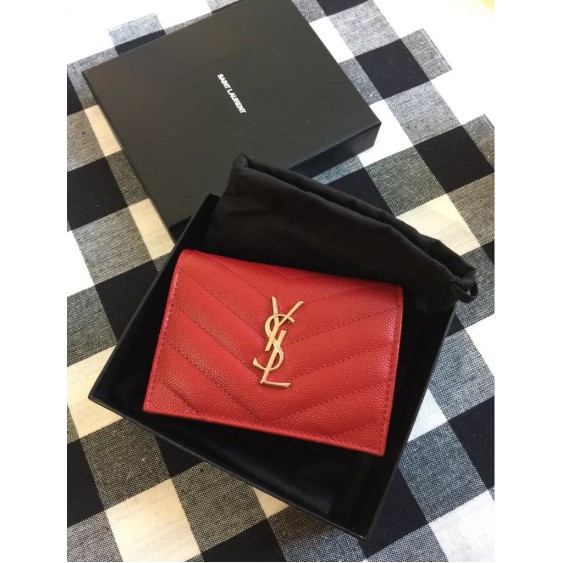 專櫃正品保證正品ysl Saint Laurent Monogram 紅色魚子醬真皮卡包零錢包兩折短夾 蝦皮購物