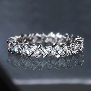 S925純銀方形鋯石戒指女時尚精緻首飾求婚