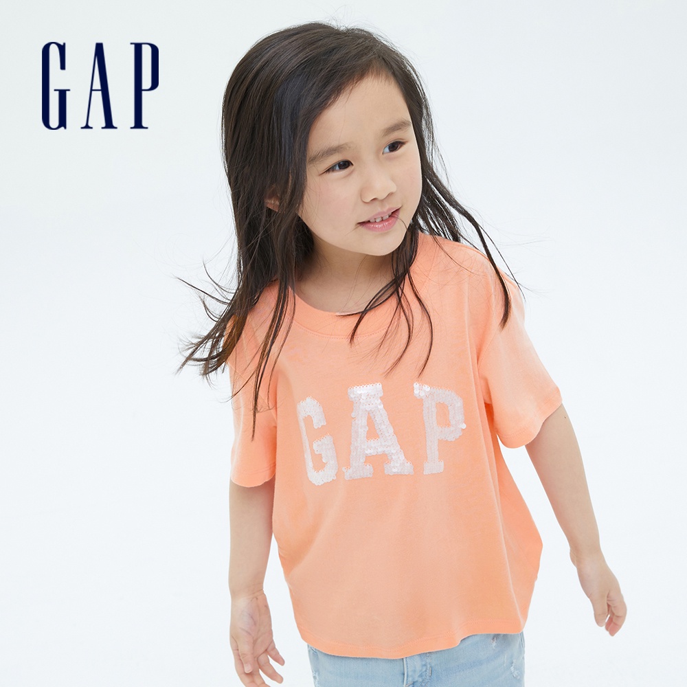 Gap 女童裝 純棉Logo雙面亮片短袖T恤-桃粉色(701271)