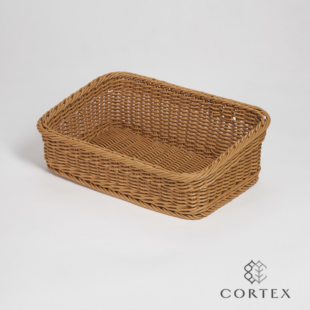 CORTEX 水果籃 仿籐籃 不鏽鋼加強W46H15 卡其色