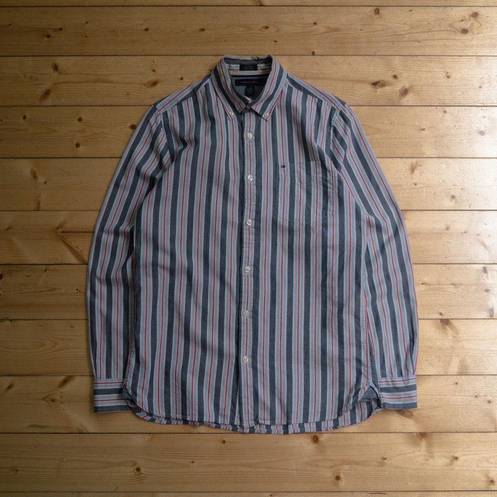 《白木11》 🇺🇸 90s Tommy Hilfiger BD shirt 美國 條紋 扣領 牛津 長袖 襯衫