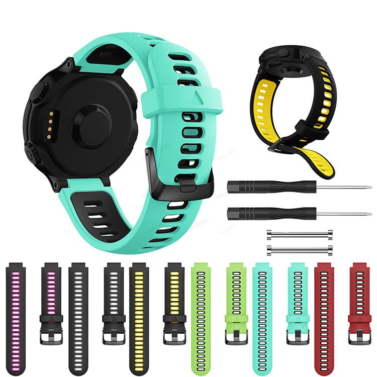 台灣 適用佳明Garmin Forerunner235 230 620 630 735雙色軟矽膠手錶帶