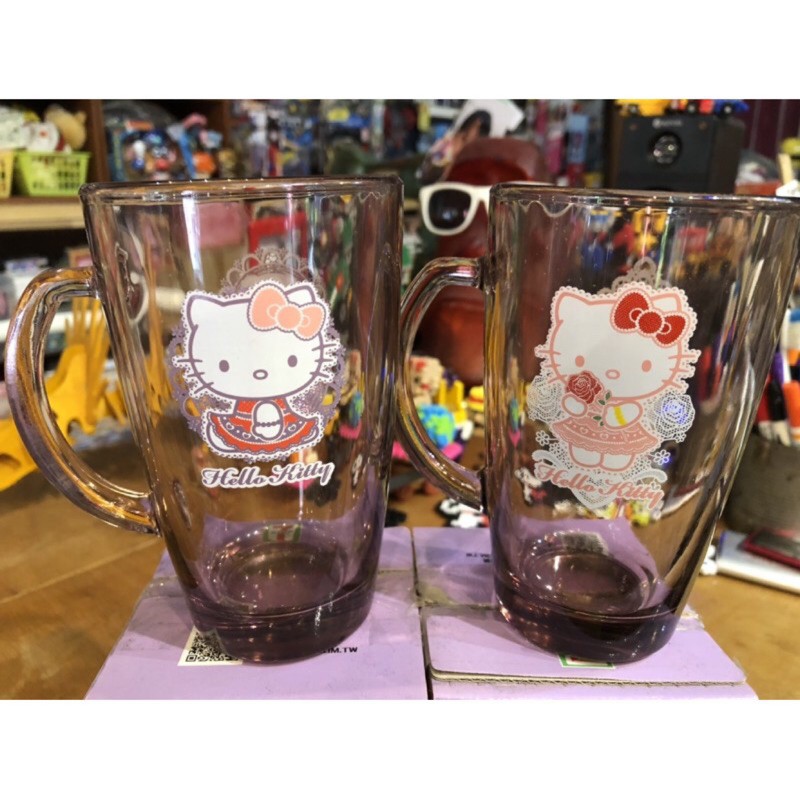 全新絕版老物出售 三麗鷗 正版授權 7-11 x Hello Kitty 40週年 限量版玻璃馬克杯 情人限定對杯