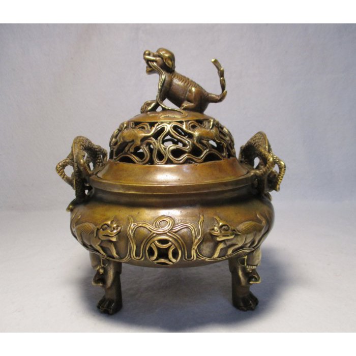 黃銅香爐[古典黄銅爐]康熙雙龍太平爐