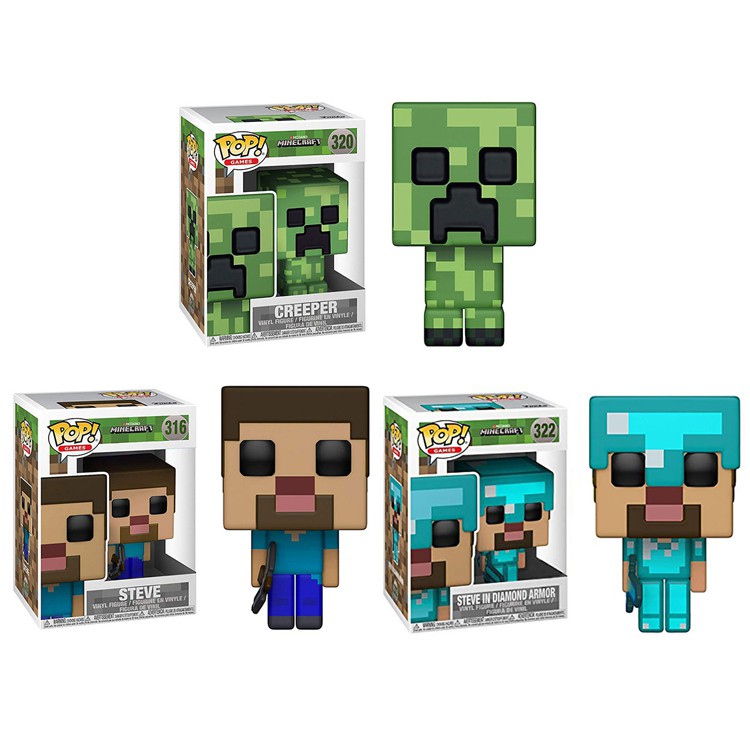 精品收藏 Funko Pop 我的世界minecraft 史蒂夫苦力怕方頭像素玩具手辦 蝦皮購物