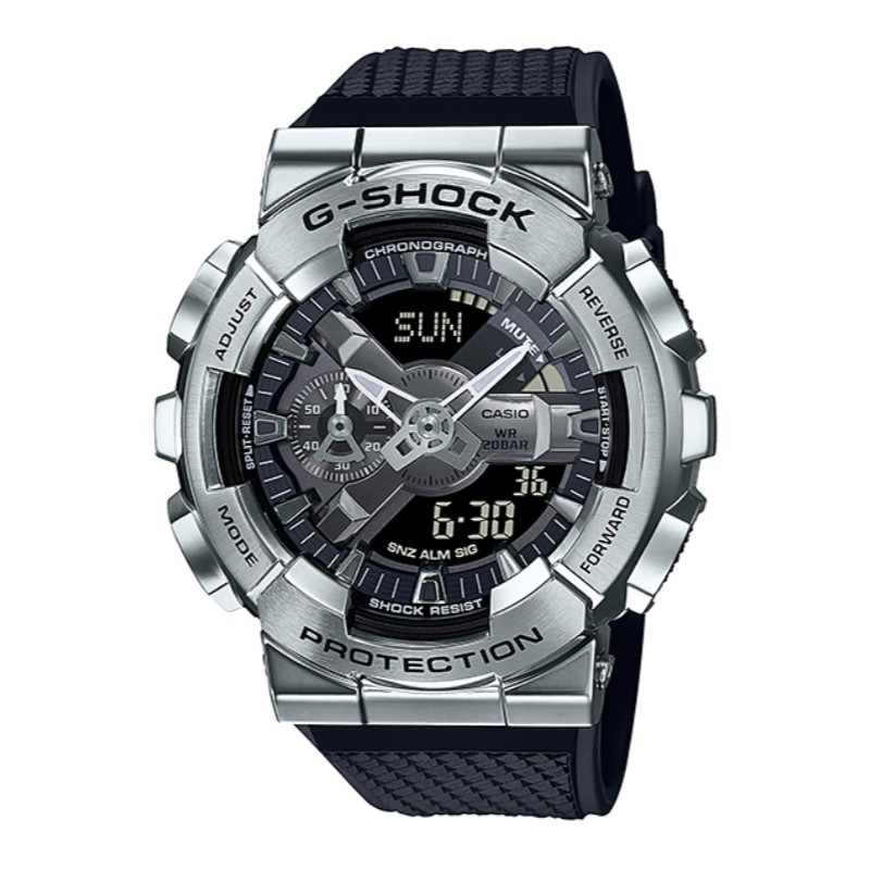 【聊聊甜甜價】CASIO G-SHOCK 全金屬外殼 高質感雙顯電子腕錶GM-110-1A (黑X銀)