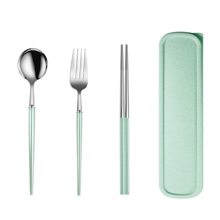 304不鏽鋼葡萄牙三件組環保餐具三件套裝勺筷叉子白金黑金不銹鋼湯勺湯匙餐具組