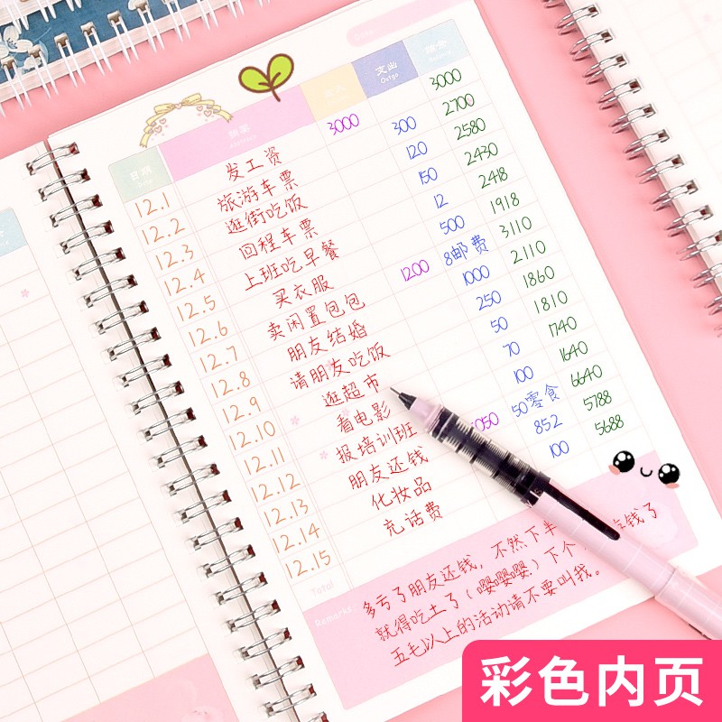 現貨4本記賬帳明細賬每日收入支出現金日記賬本子小每月家庭理財筆記本懶人隨身記帳本簿韓國可愛花銷冊家用