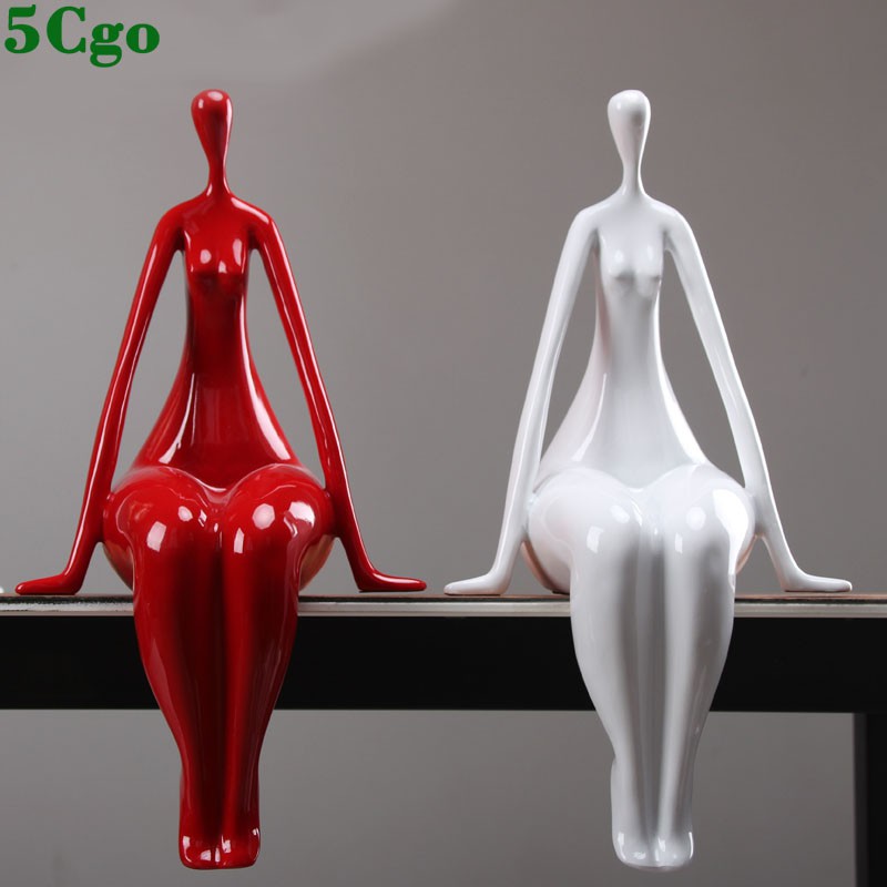 5Cgo創意人物雕塑擺件藝術品簡約現代客廳酒櫃書櫃樣板房軟裝裝飾品靜坐優雅女郎 t592135276700