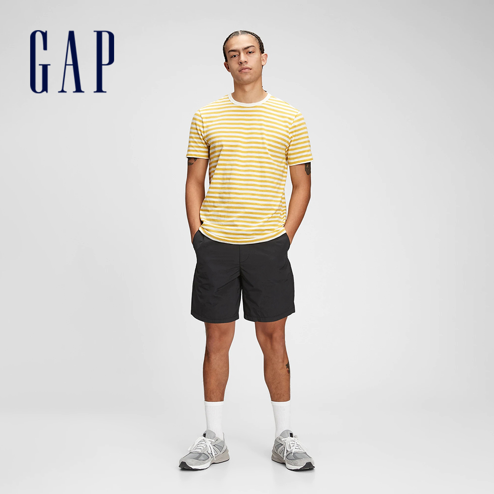 Gap 男裝 棉質舒適圓領短袖T恤-黃色條紋(530924)