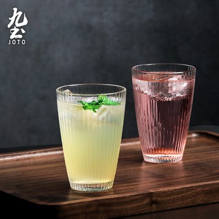九土日式手工條紋玻璃杯日式手工玻璃杯耐熱條紋水杯子咖啡杯泡茶杯啤酒杯果汁杯家用組合威士忌酒杯奶昔聖代杯CUPR0507