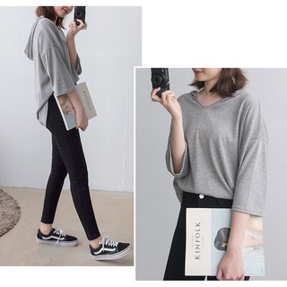 「M~XL。臺灣現貨」2色 長版連帽 七分袖上衣 (C2192)