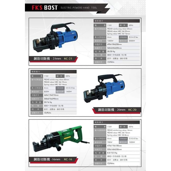 【五金批發王】FKS BOST 傳統型鋼筋切斷器 鋼筋切斷機 牙條切斷器 鋼筋剪 油壓鋼筋剪 牙條切斷機 切斷機